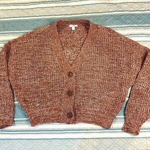 Cara Santana x Nine West Cropped Cardigan Brown Cotton Blend Sz Large